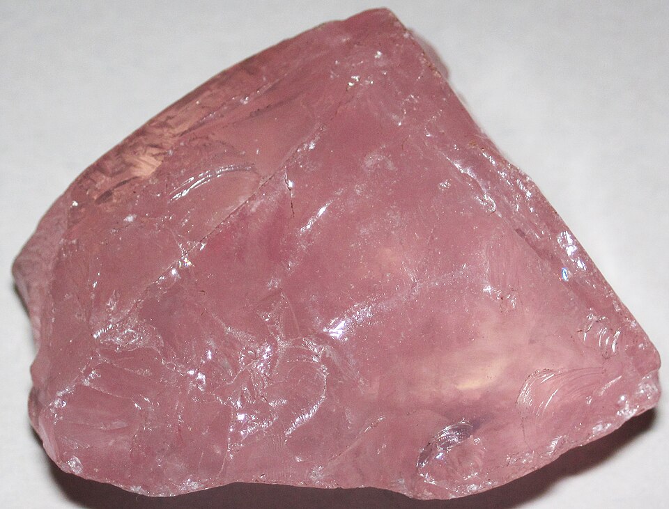 A pale pink lump of rose quartz