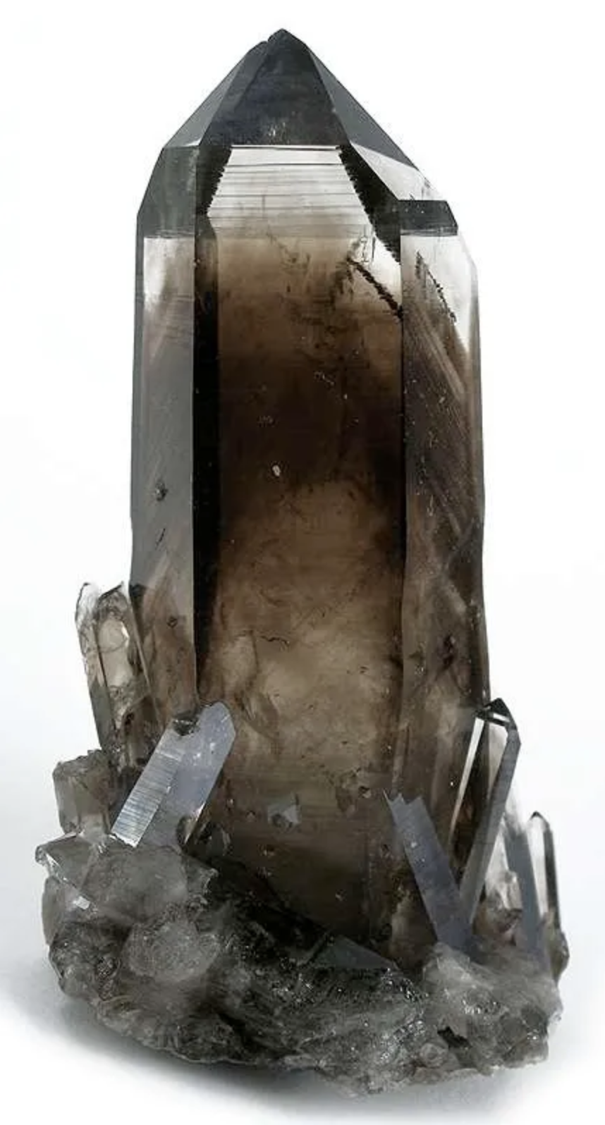 A dark smoky quartz crystal